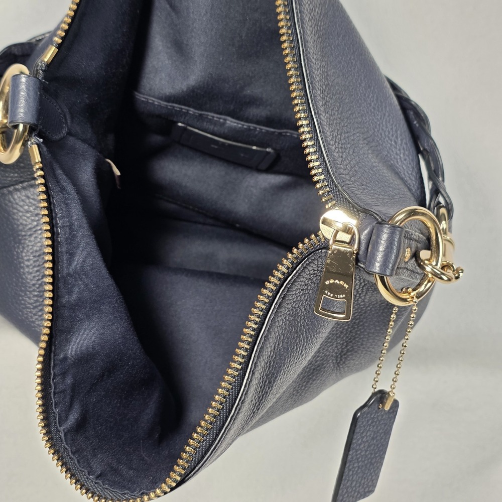 COACH ABBY Navy Blue Pebbled Leather Hobo Shoulder Duffle Bag Purse Tote F31507 - Picture 8 of 10